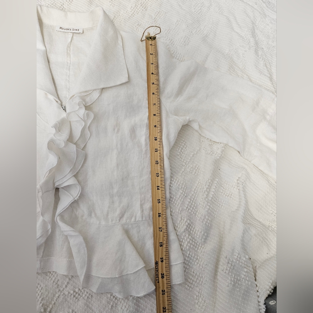 White Ruffled Linen Blouse - Picture 5 of 8